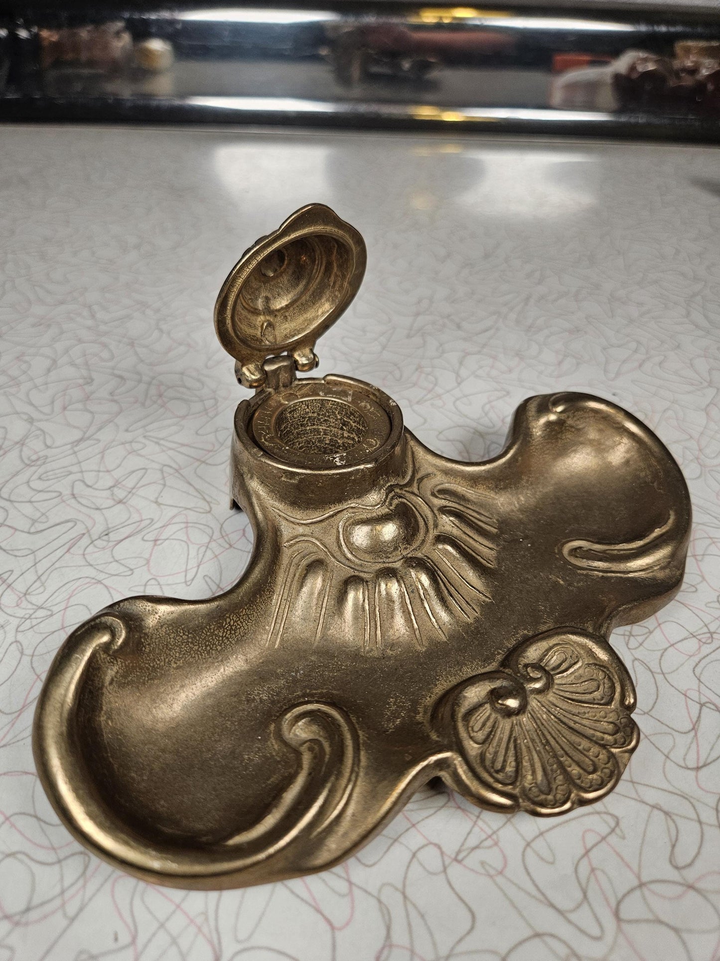 Vintage Brass Inkwell, French, Art Deco, 1920s