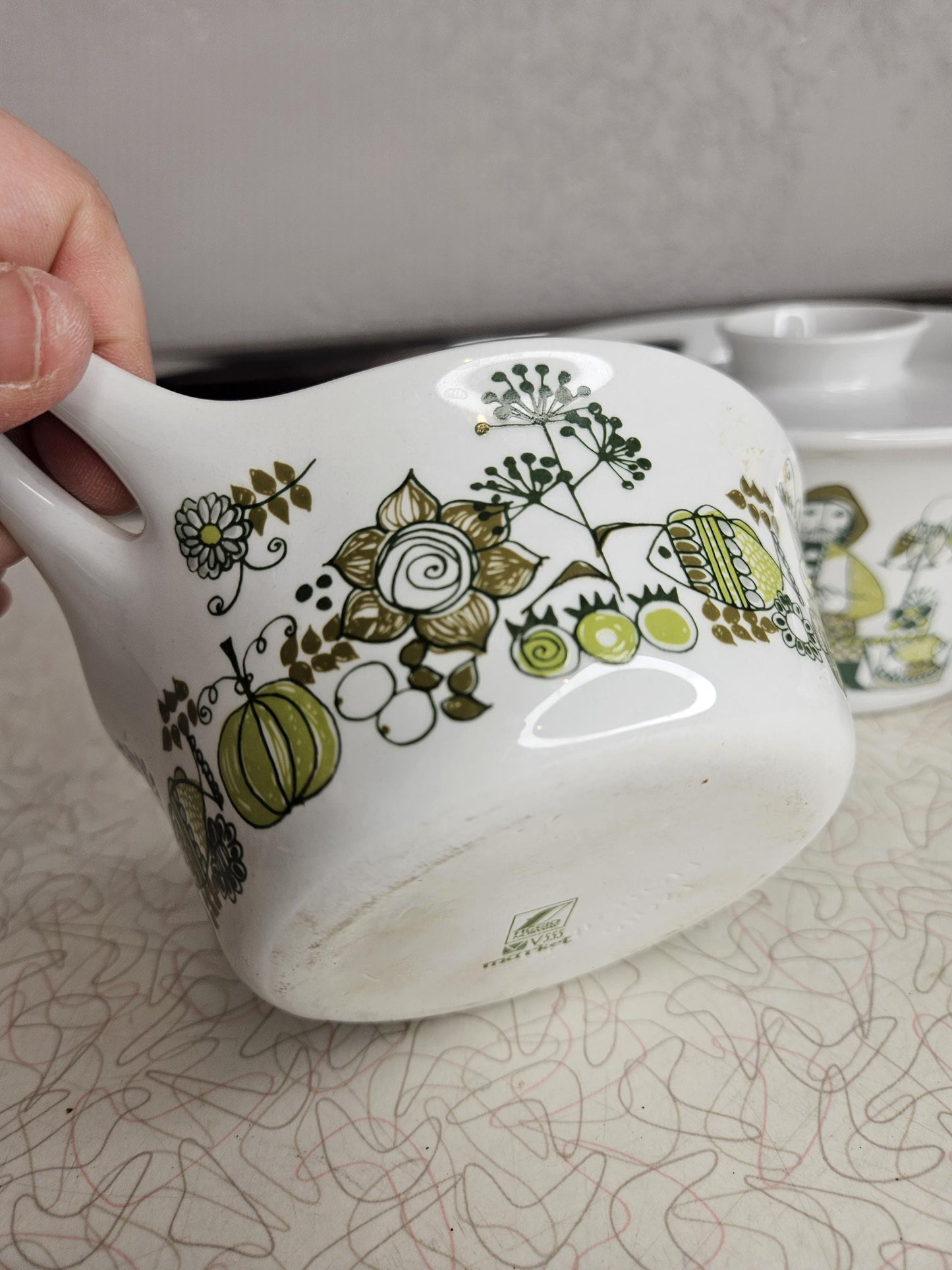 Vintage Figgjo lotte turi design green and white Turi Gramstad Oliver with ladies and man tor Viking made in Norway