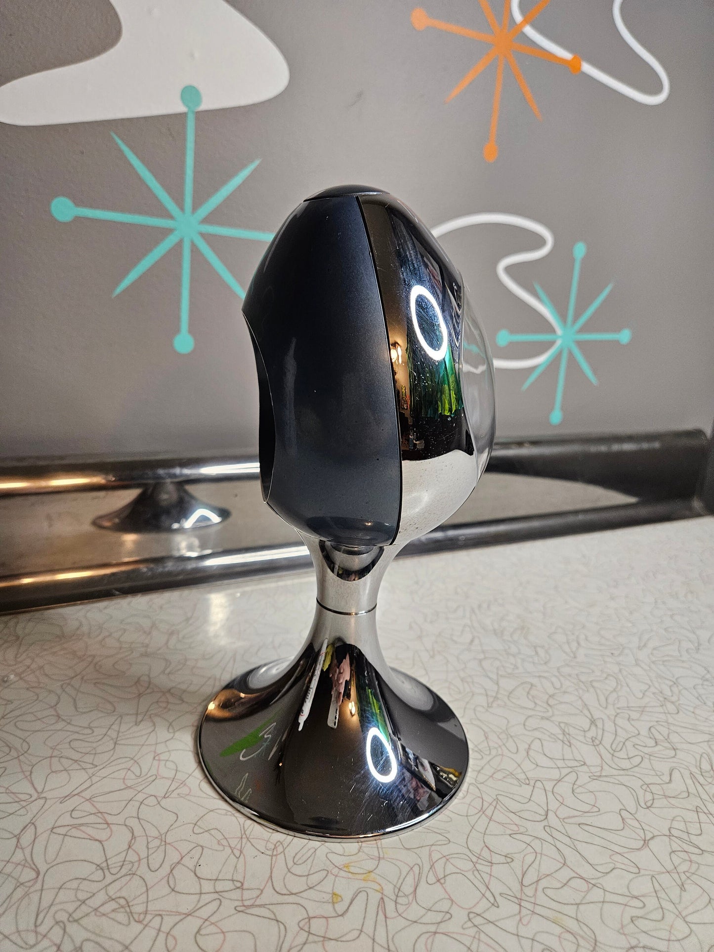 German Egg Clock, Space Age Chrome Alarm Clock