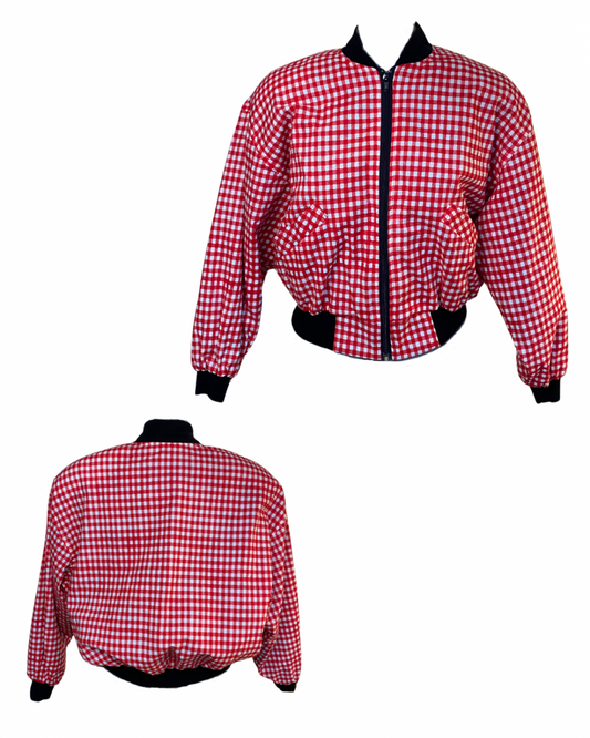 80s Massimo Dutti Red Gingham Bomber Jacket|15727