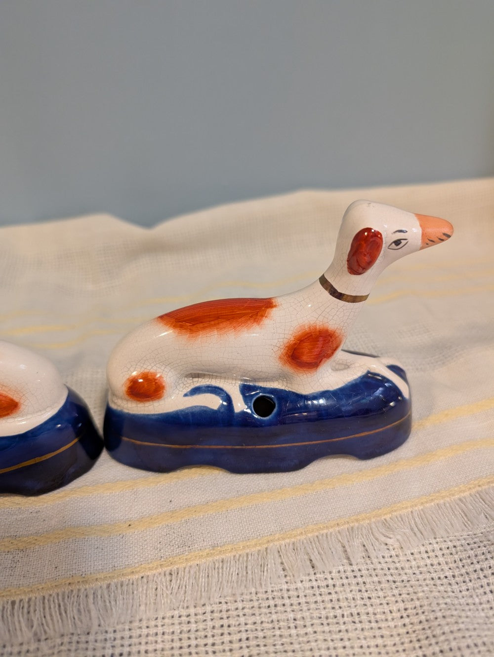 Pair of RARE 19th century English Staffordshire whippet - greyhound ink wells|9820