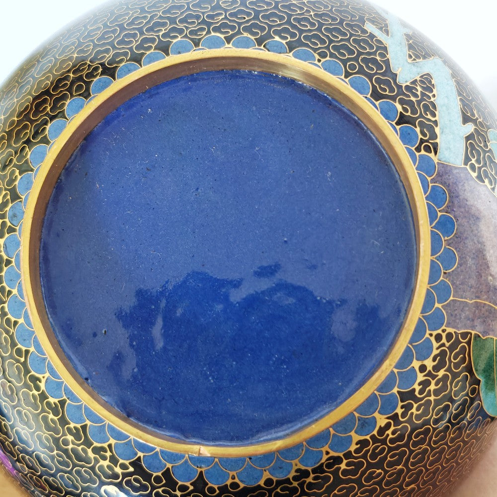 Large black cloisonné vase with flowers|13717