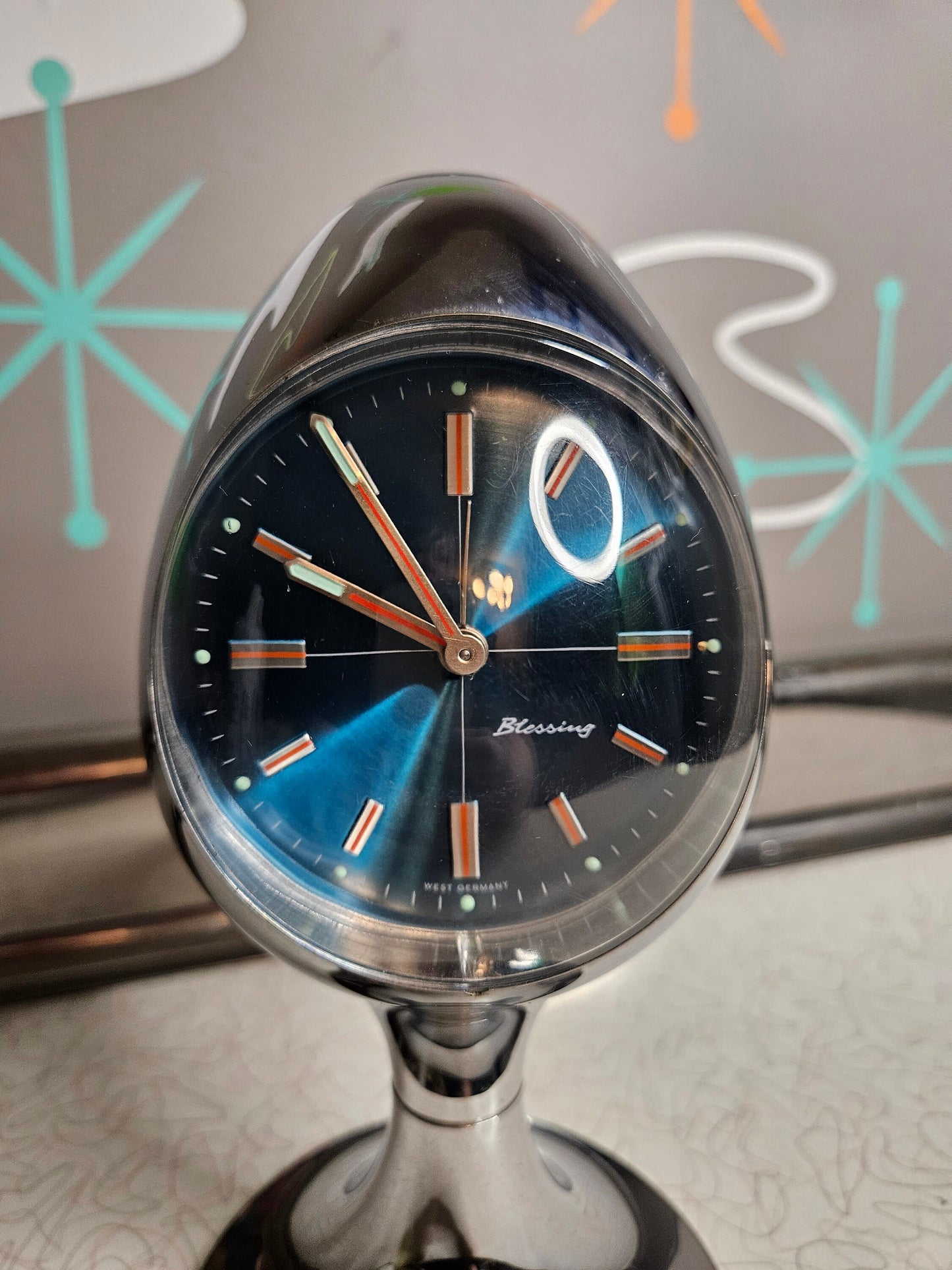 German Egg Clock, Space Age Chrome Alarm Clock