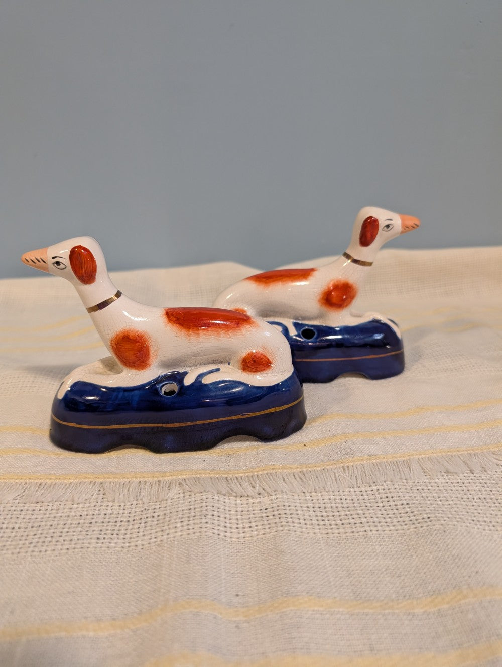 Pair of RARE 19th century English Staffordshire whippet - greyhound ink wells|9819