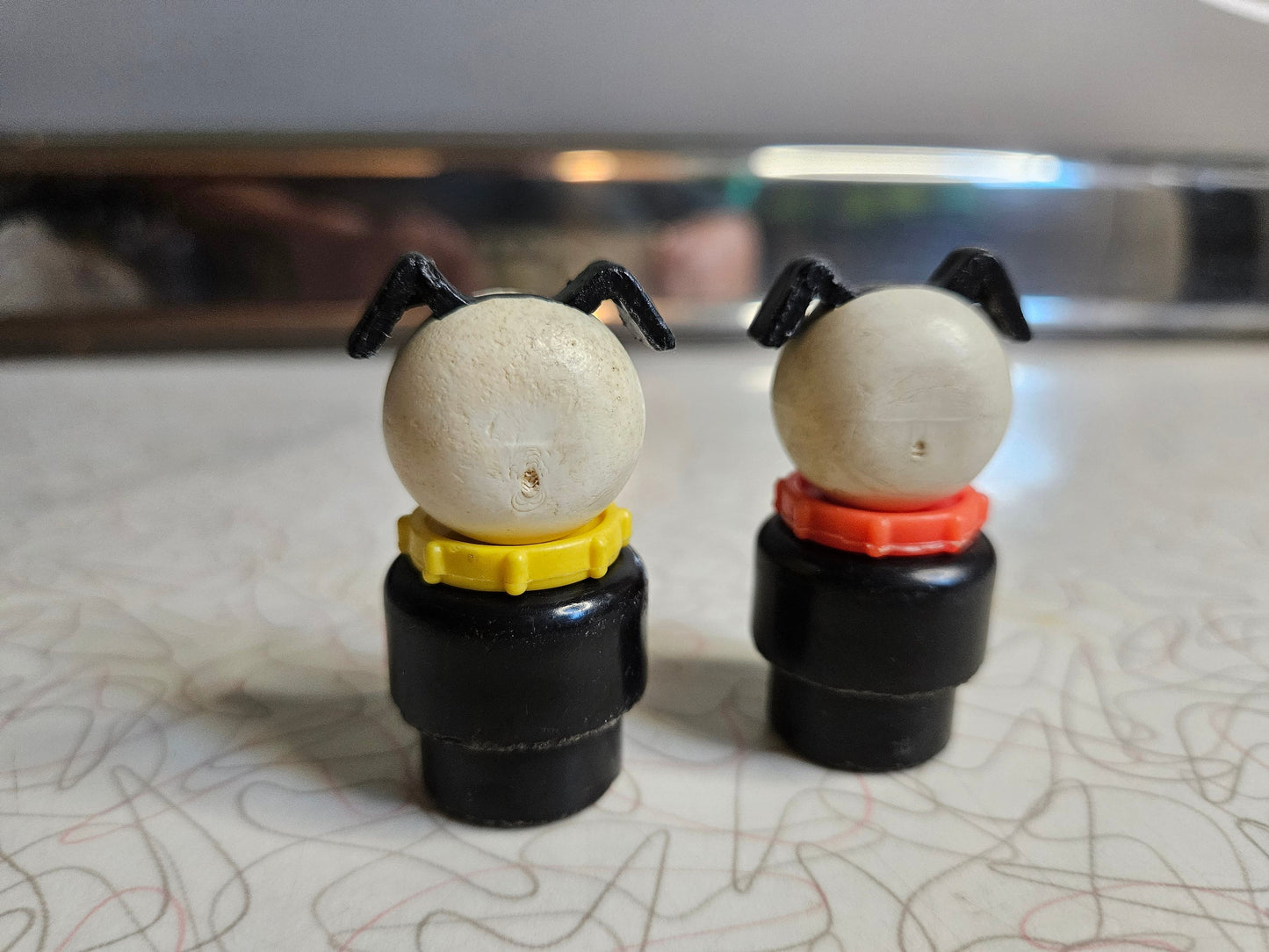 Vintage Fisher Price Little People Dog with Red Collar and Yellow Collars