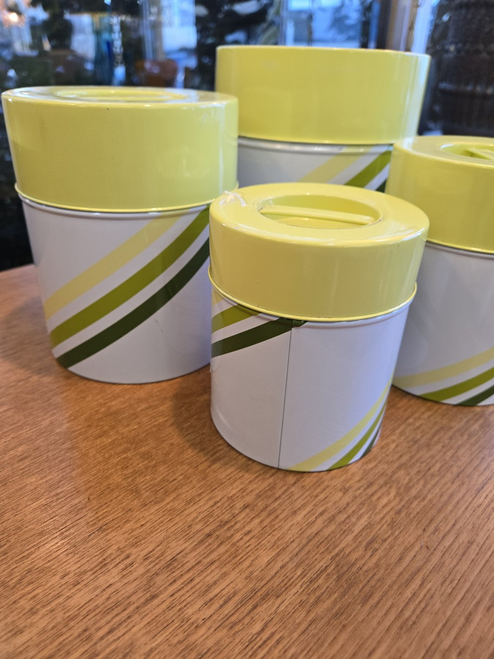Green and White Metal Canister Set|10575