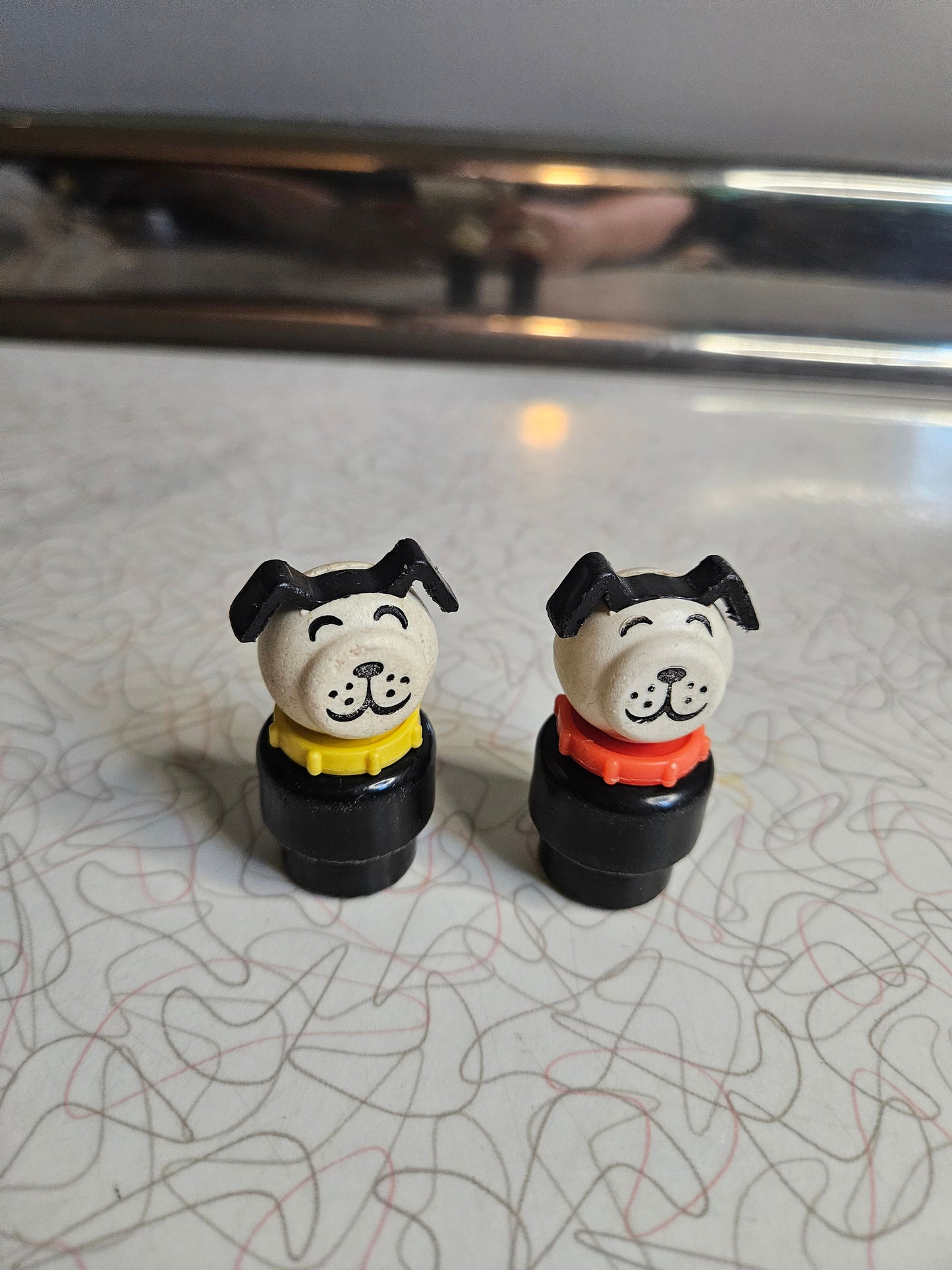 Vintage Fisher Price Little People Dog with Red Collar and Yellow Collars