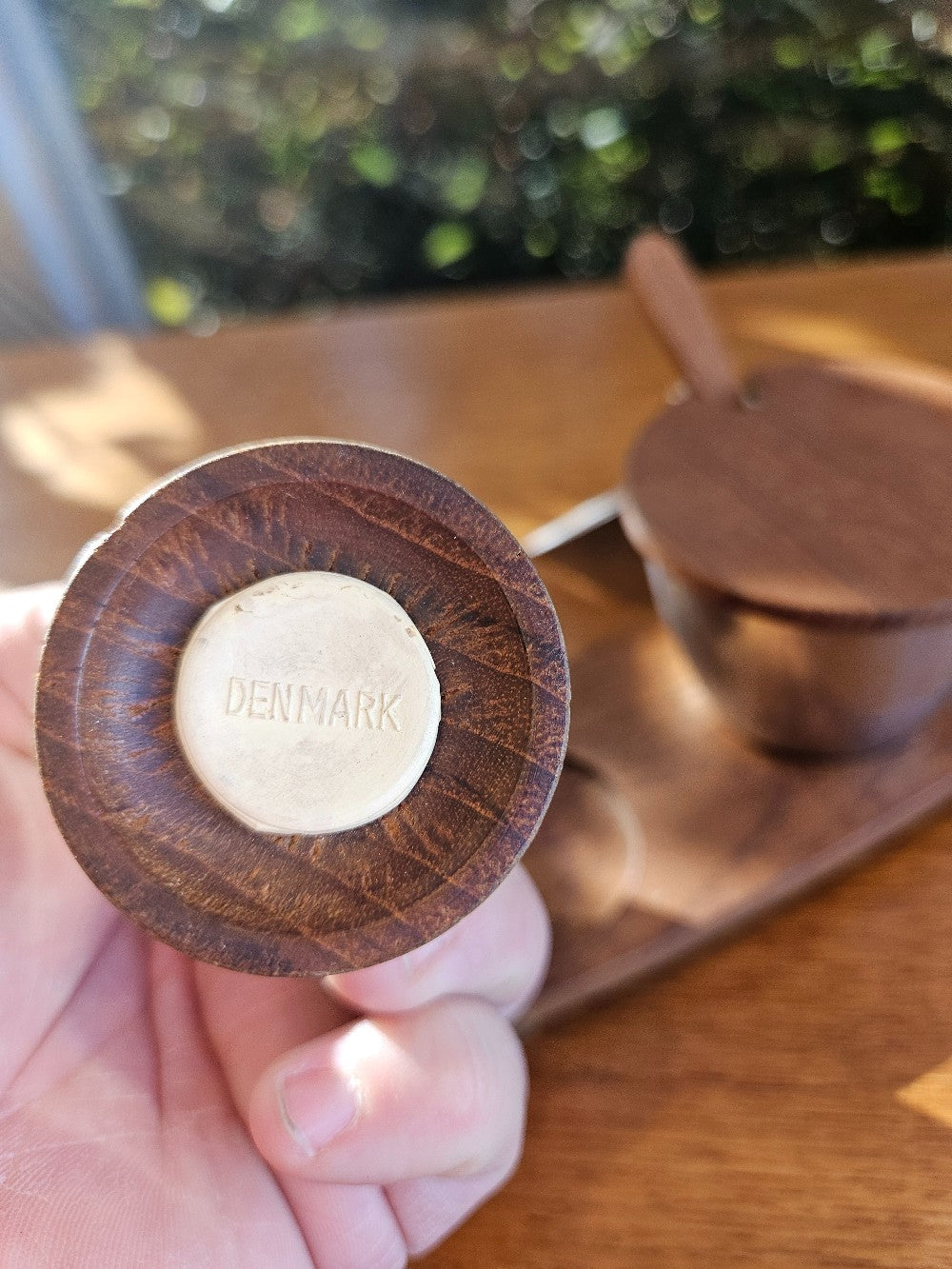 TEAK S&P, and middle condiment dish with spoon|10214