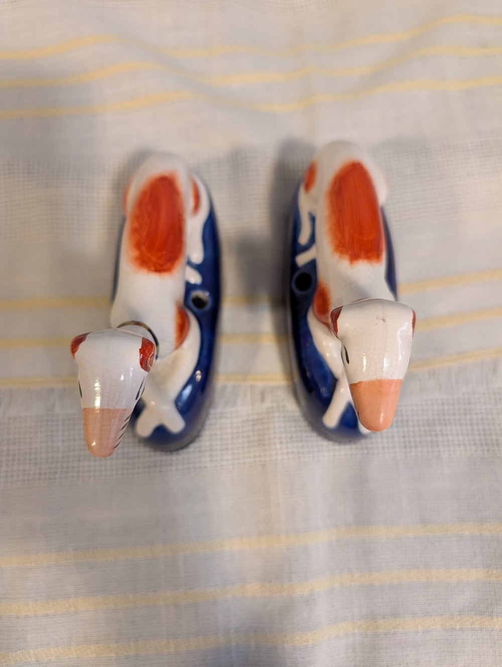 Pair of RARE 19th century English Staffordshire whippet - greyhound ink wells|9821