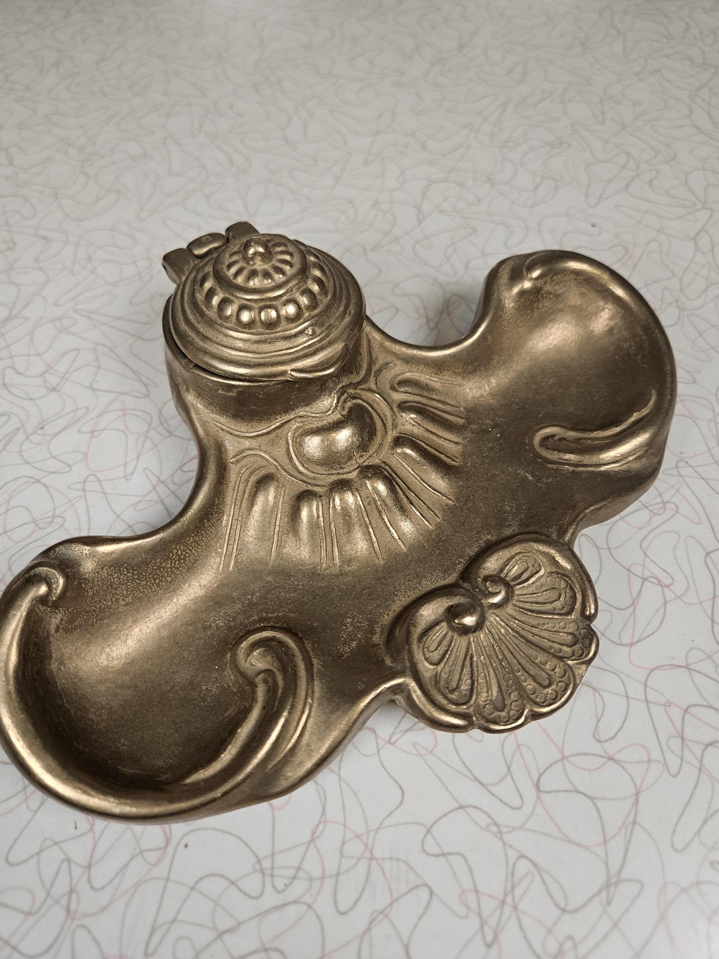 Vintage Brass Inkwell, French, Art Deco, 1920s