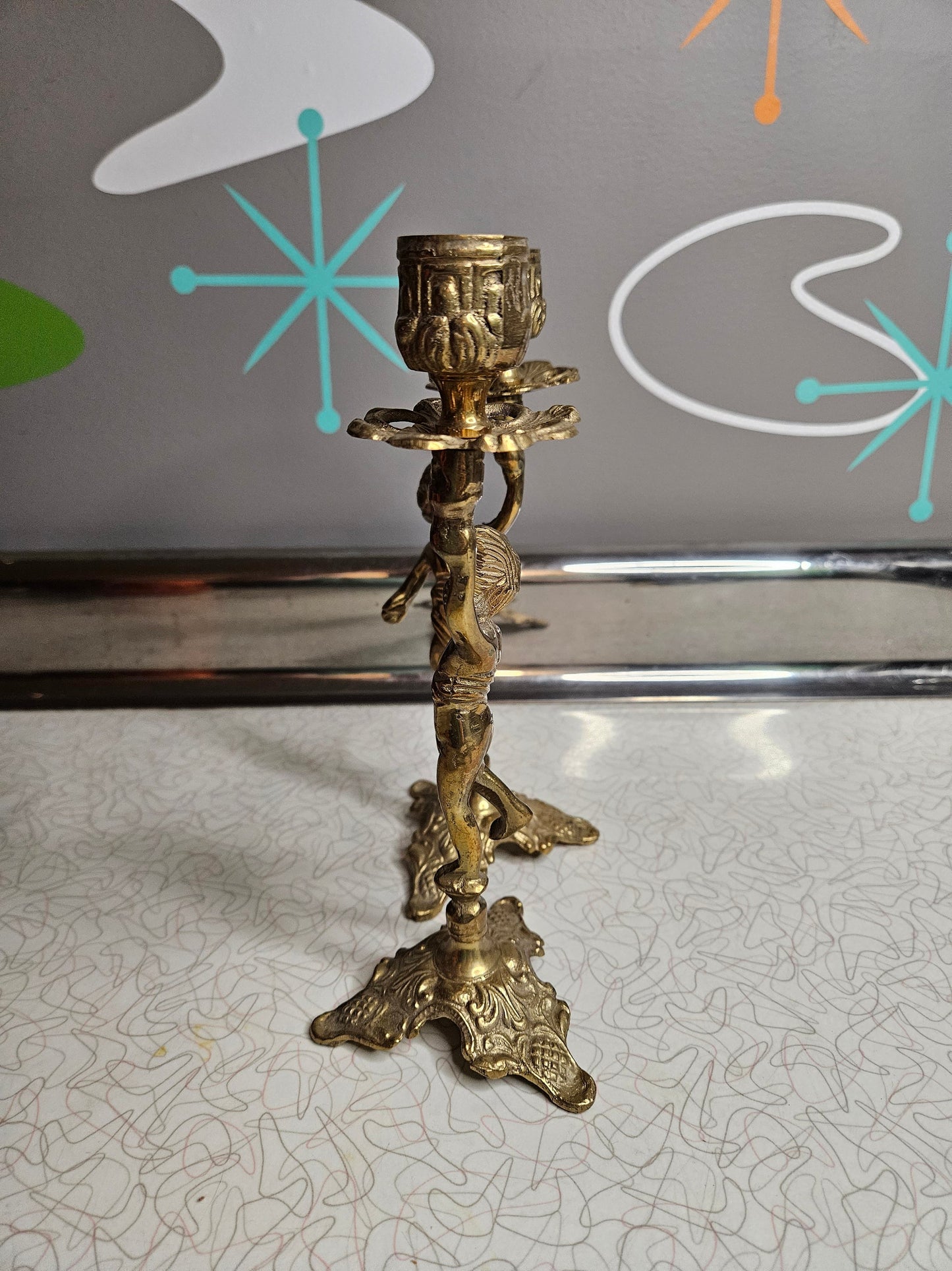 Brass Cherub Candle Holders, Taper Candle Holders, Vintage Candle, Oranate
