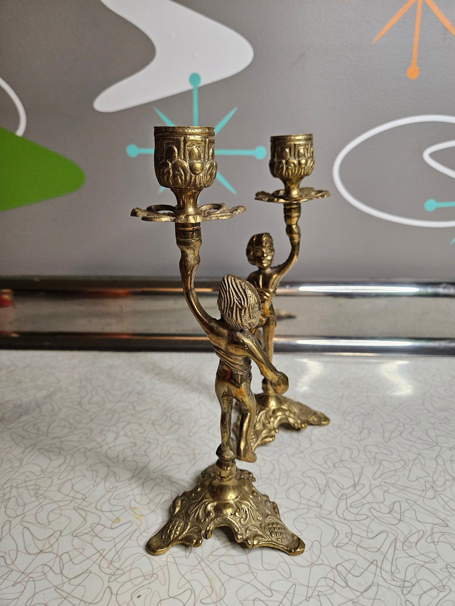 Brass Cherub Candle Holders, Taper Candle Holders, Vintage Candle, Oranate