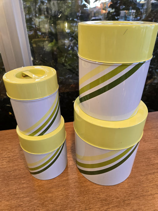 Green and White Metal Canister Set|10573