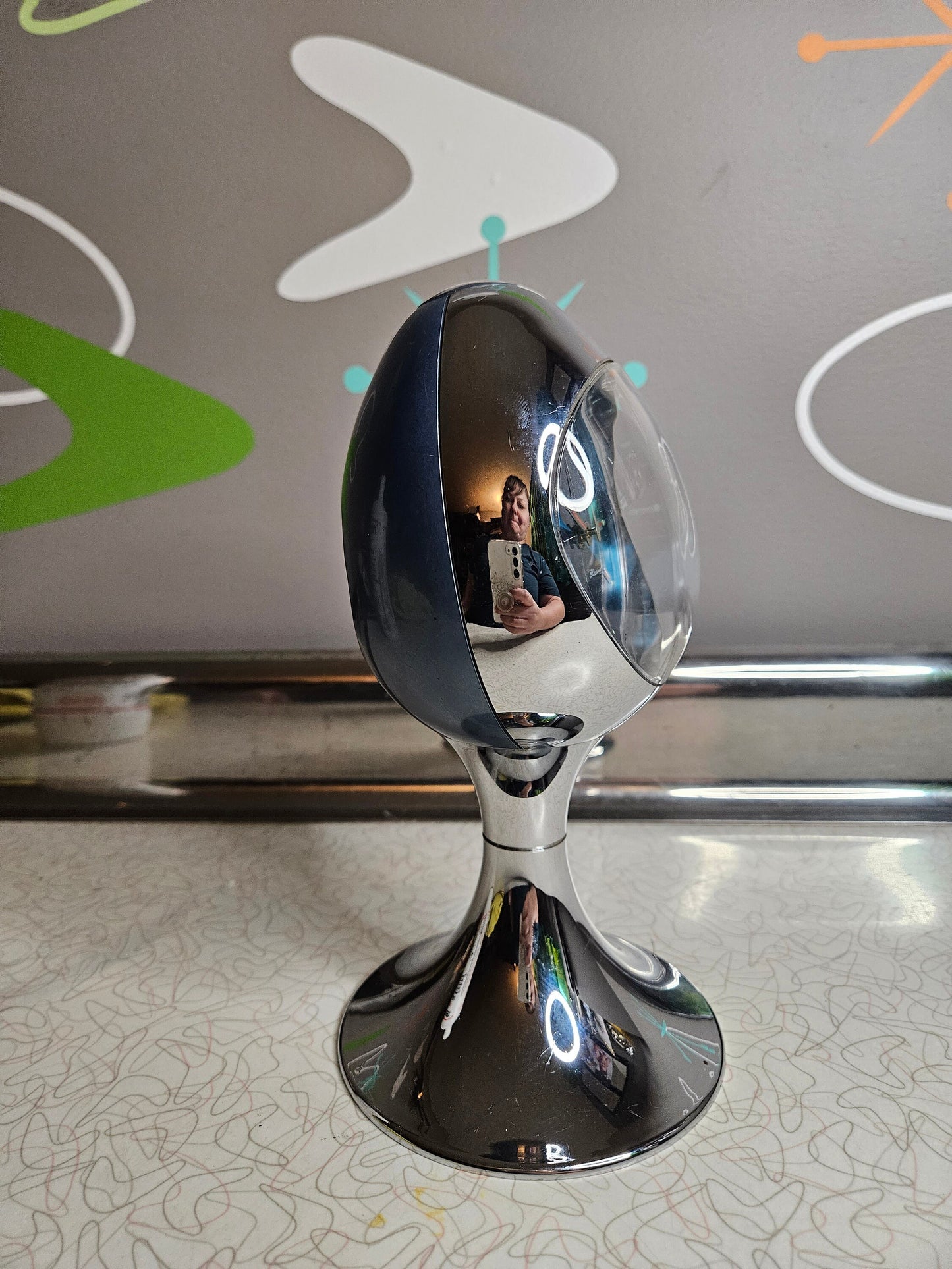 German Egg Clock, Space Age Chrome Alarm Clock
