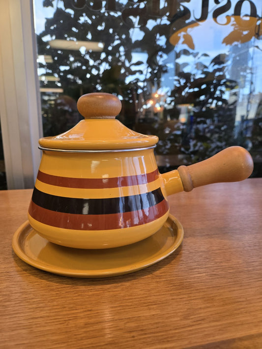 Yellow w/Brown Stripes Fondue Pot|10609