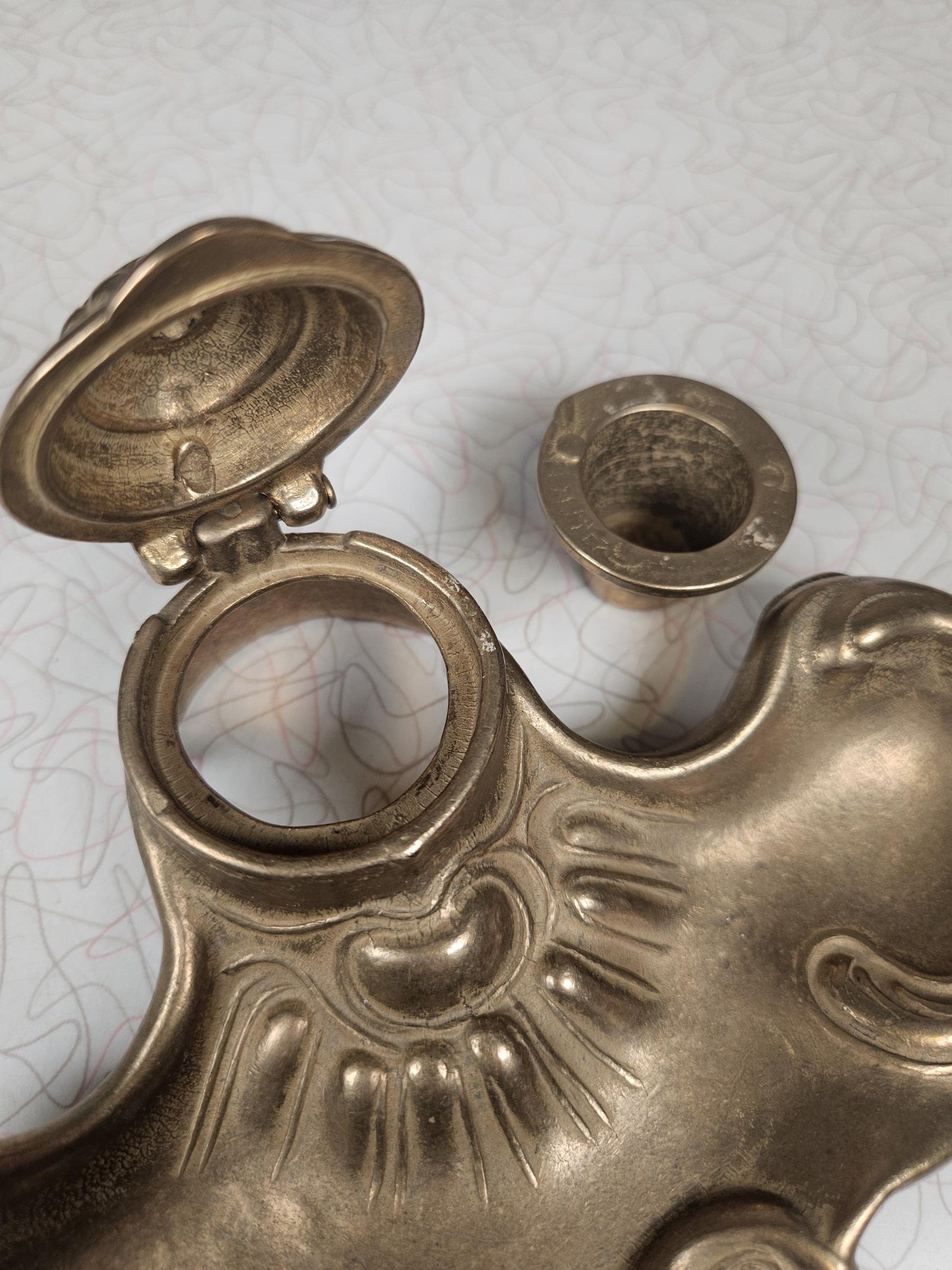 Vintage Brass Inkwell, French, Art Deco, 1920s