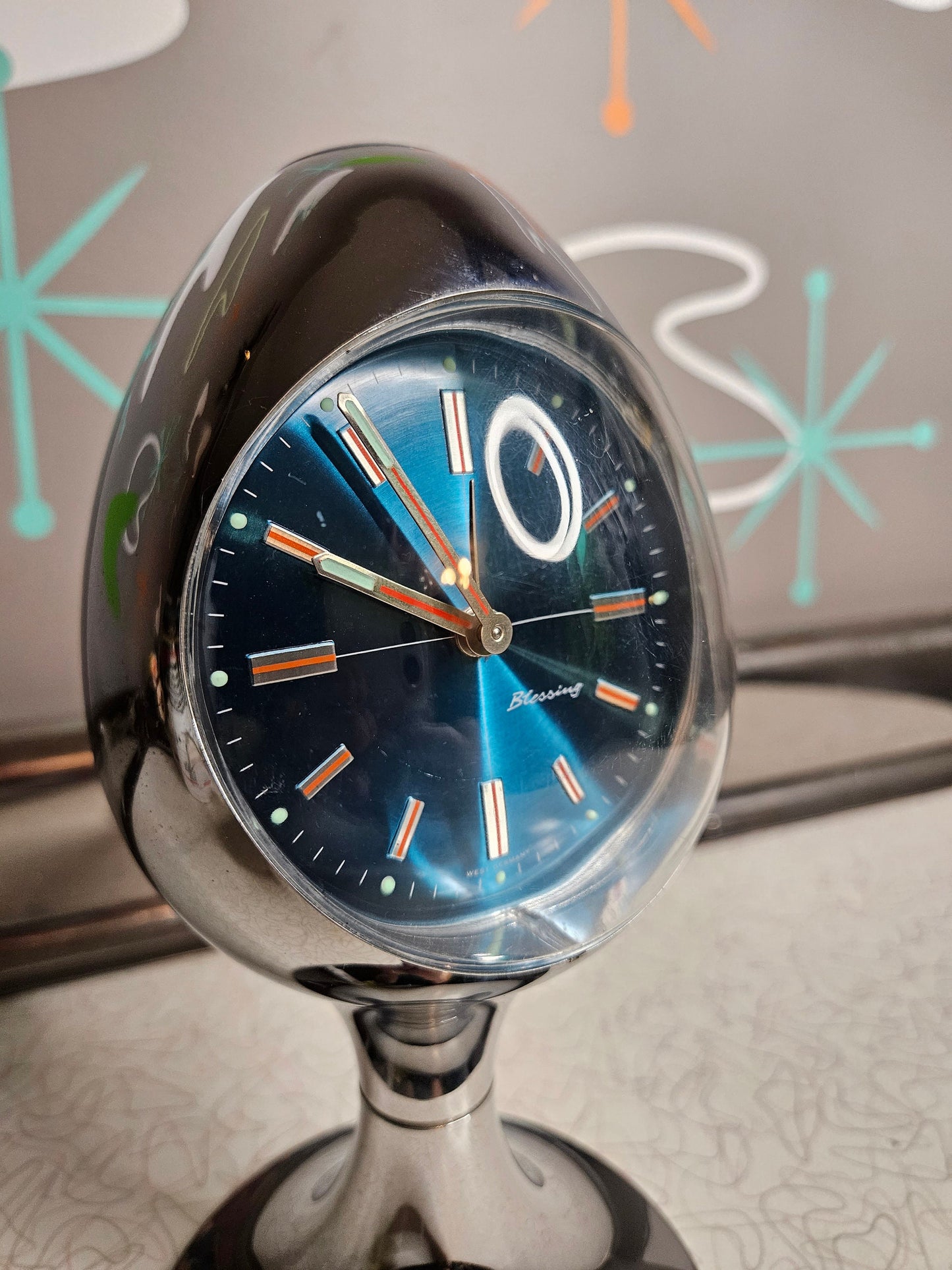 German Egg Clock, Space Age Chrome Alarm Clock