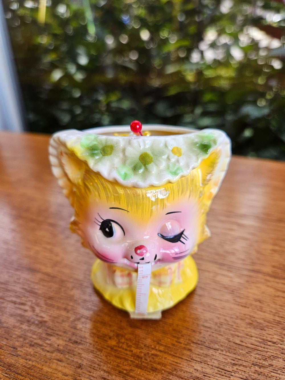 RARE Lefton Winking Kitty Pincushion/Tape Measure|8385