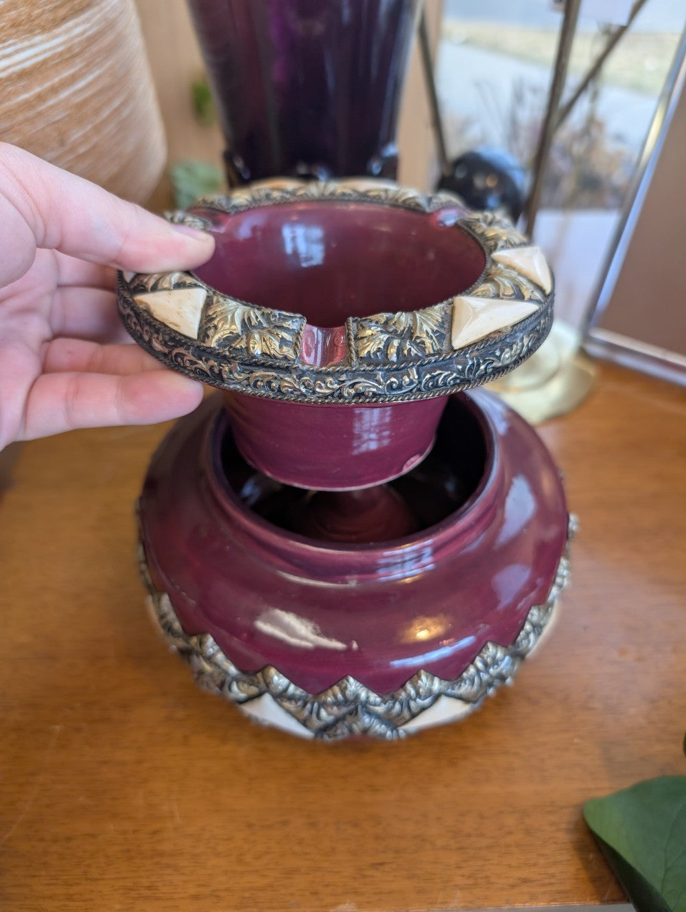 Moroccan Ashtray with Metal and Bone Inlays|11593