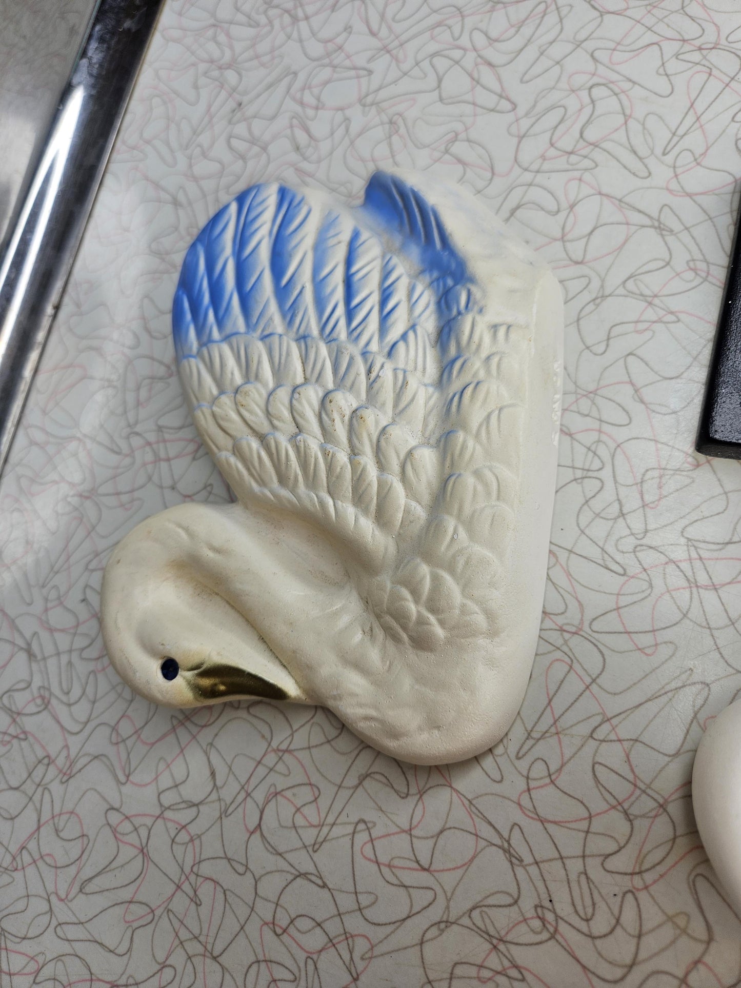 Vintage Bathroom Thermometer Chalkware Swans, Miller Chalkware