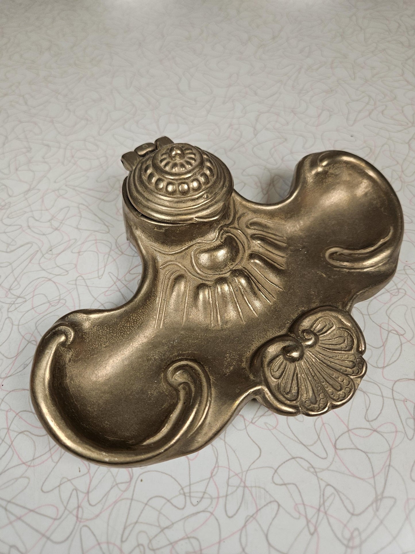 Vintage Brass Inkwell, French, Art Deco, 1920s
