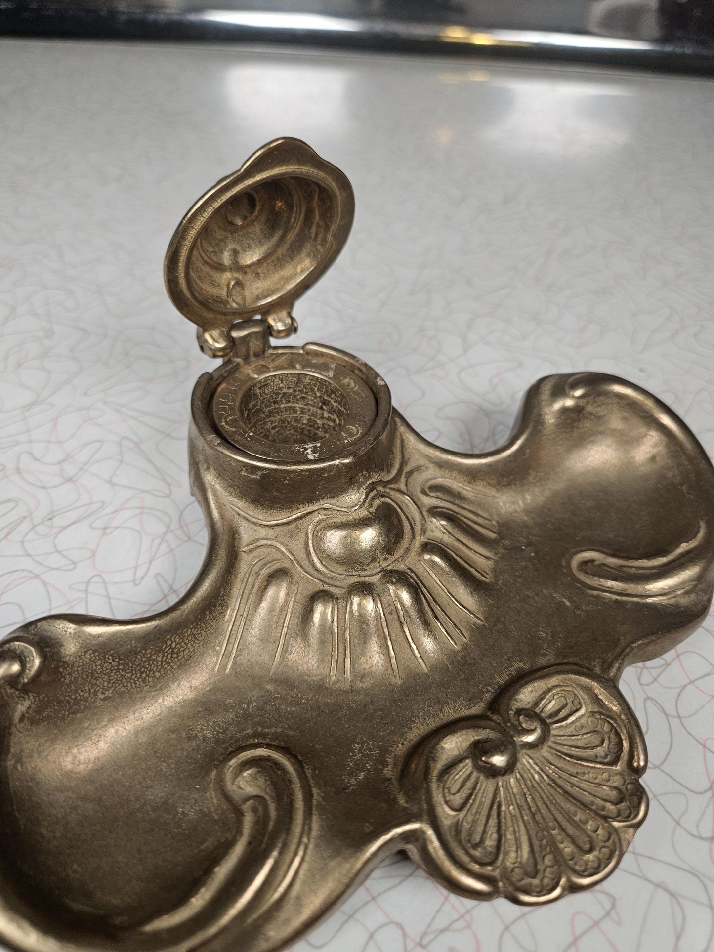 Vintage Brass Inkwell, French, Art Deco, 1920s