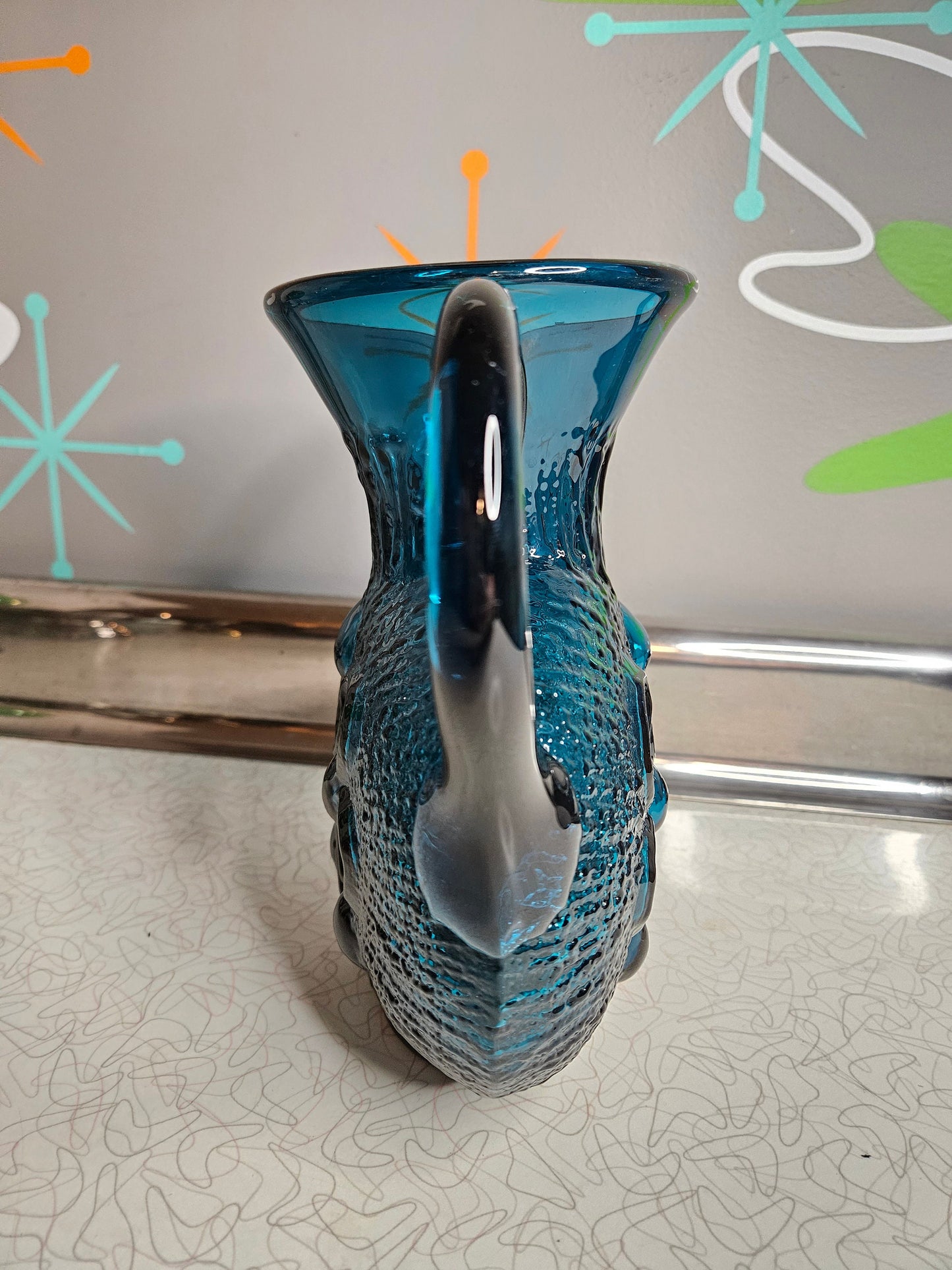Vintage Wayne Husted Blue Glass Pitcher, Mid Century Modern, Empoli