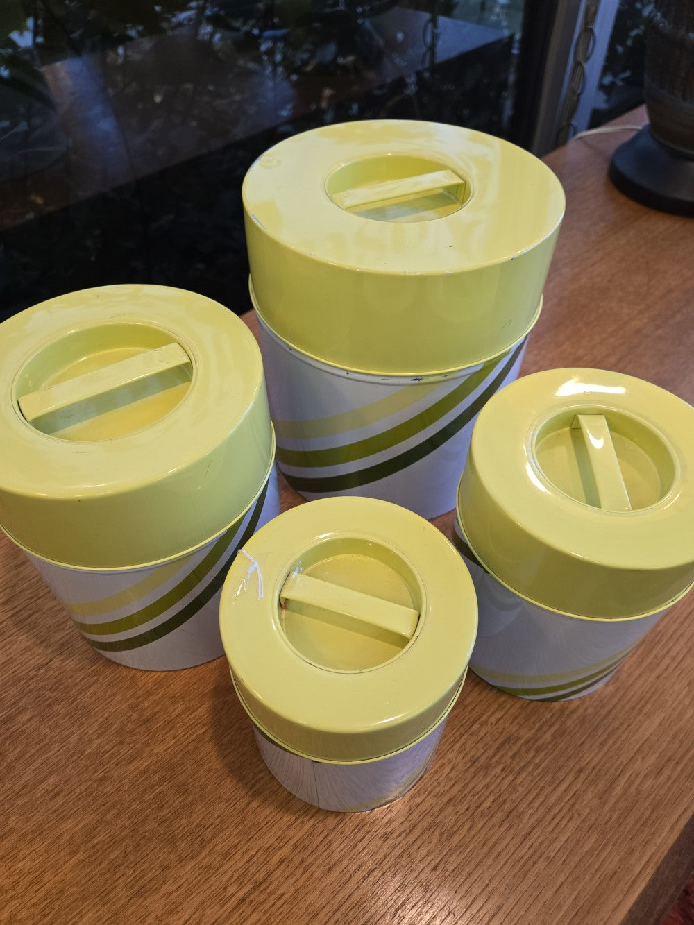 Green and White Metal Canister Set|10574