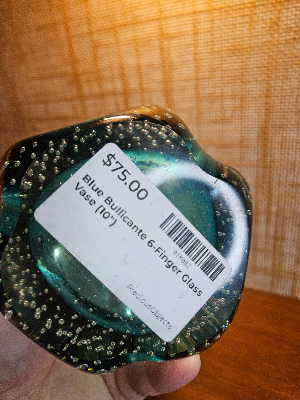 Blue Bullicante 6-Finger Glass Vase (10")|12745