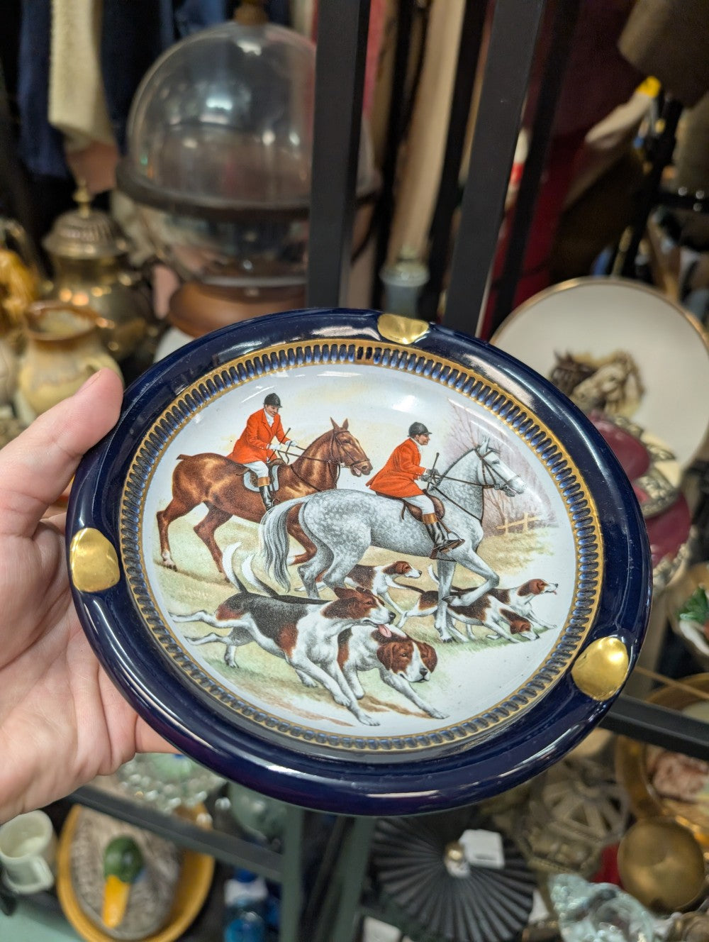 Italian Made Ashtray with Horses and Dogs|11606