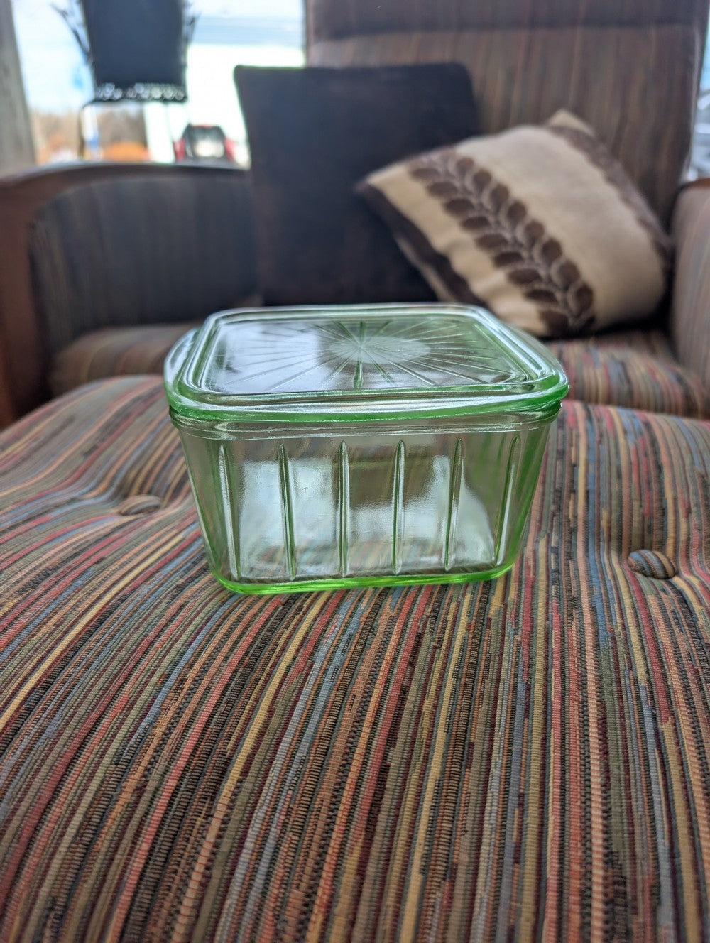 Vaseline Glass Refrigerator Dish With Lid|11581