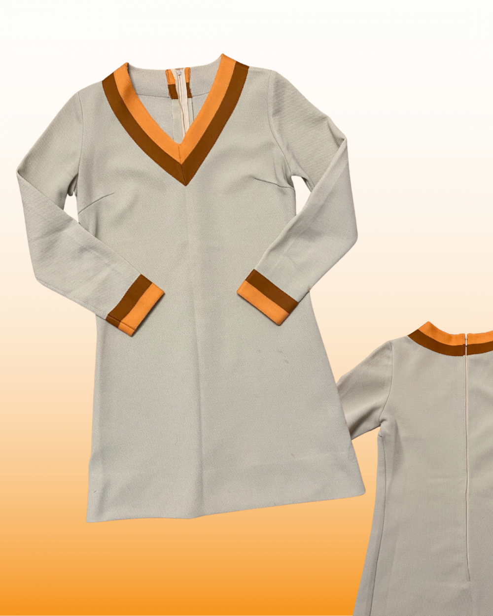 70s Tan & Orange Polyester Minidress|10986