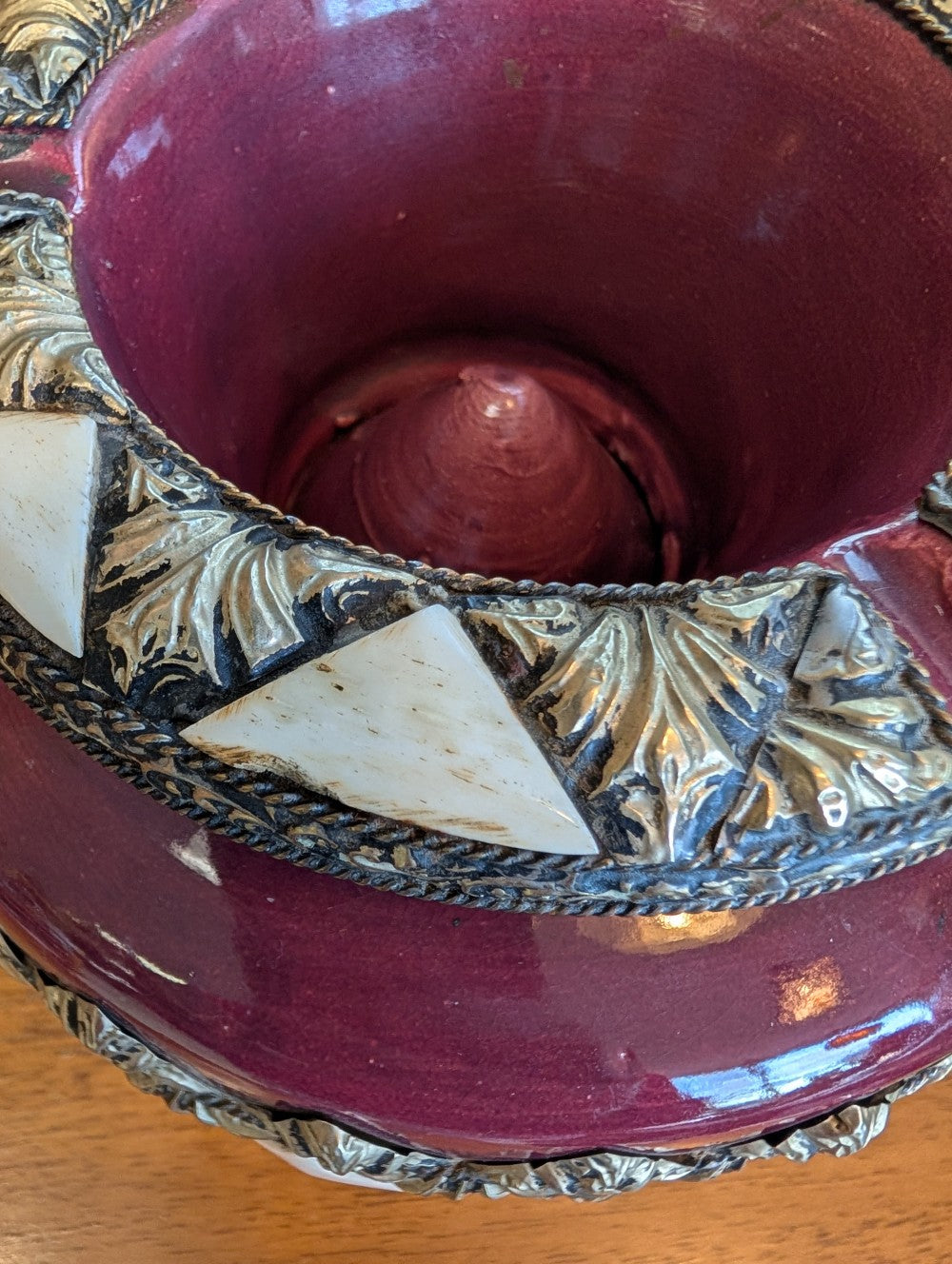 Moroccan Ashtray with Metal and Bone Inlays|11591