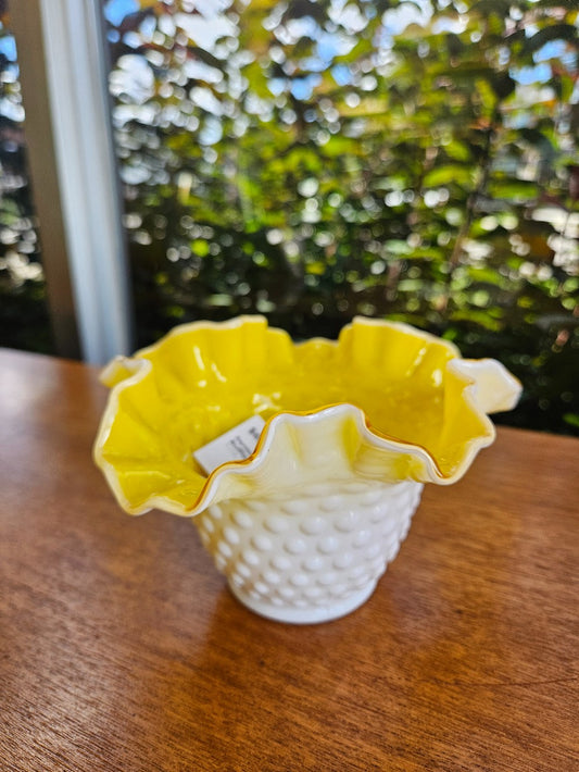 Fenton Overlay Goldenrod Ruffled Dish|8168