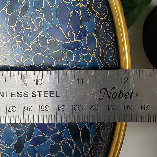 Large blue cloisonné plate on a stand|13718