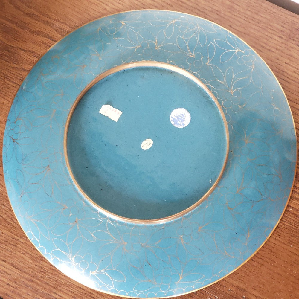 Large blue cloisonné plate on a stand|13722