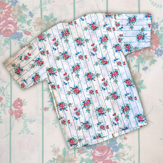 60s/70s Floral Baseball-Style Blouse|9673