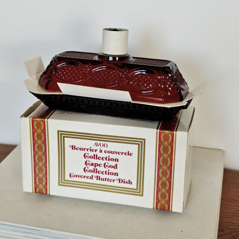 Avon Cape Code red glass butter dish|10956