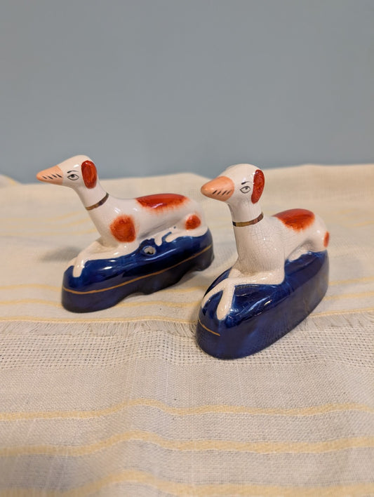 Pair of RARE 19th century English Staffordshire whippet - greyhound ink wells|9818