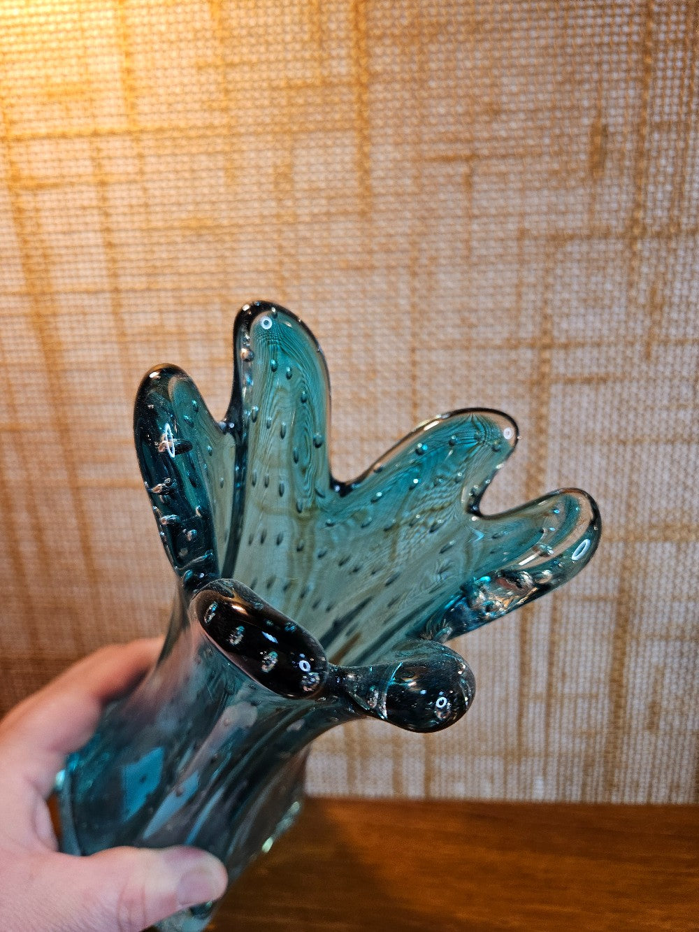 Blue Bullicante 6-Finger Glass Vase (10")|12744