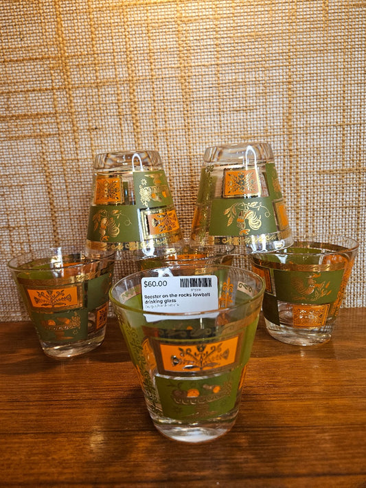 Rooster on the rocks lowball drinking glass|12900