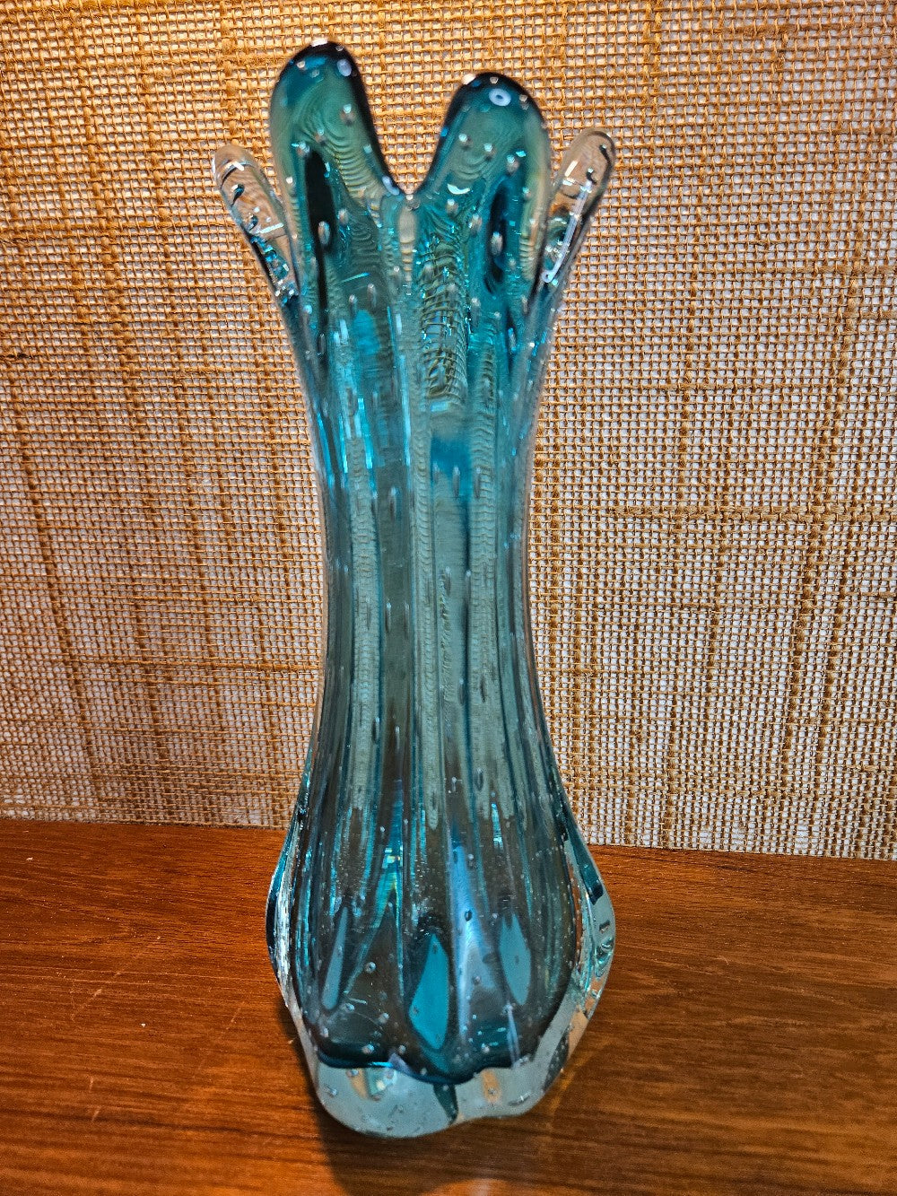 Blue Bullicante 6-Finger Glass Vase (10")|12743
