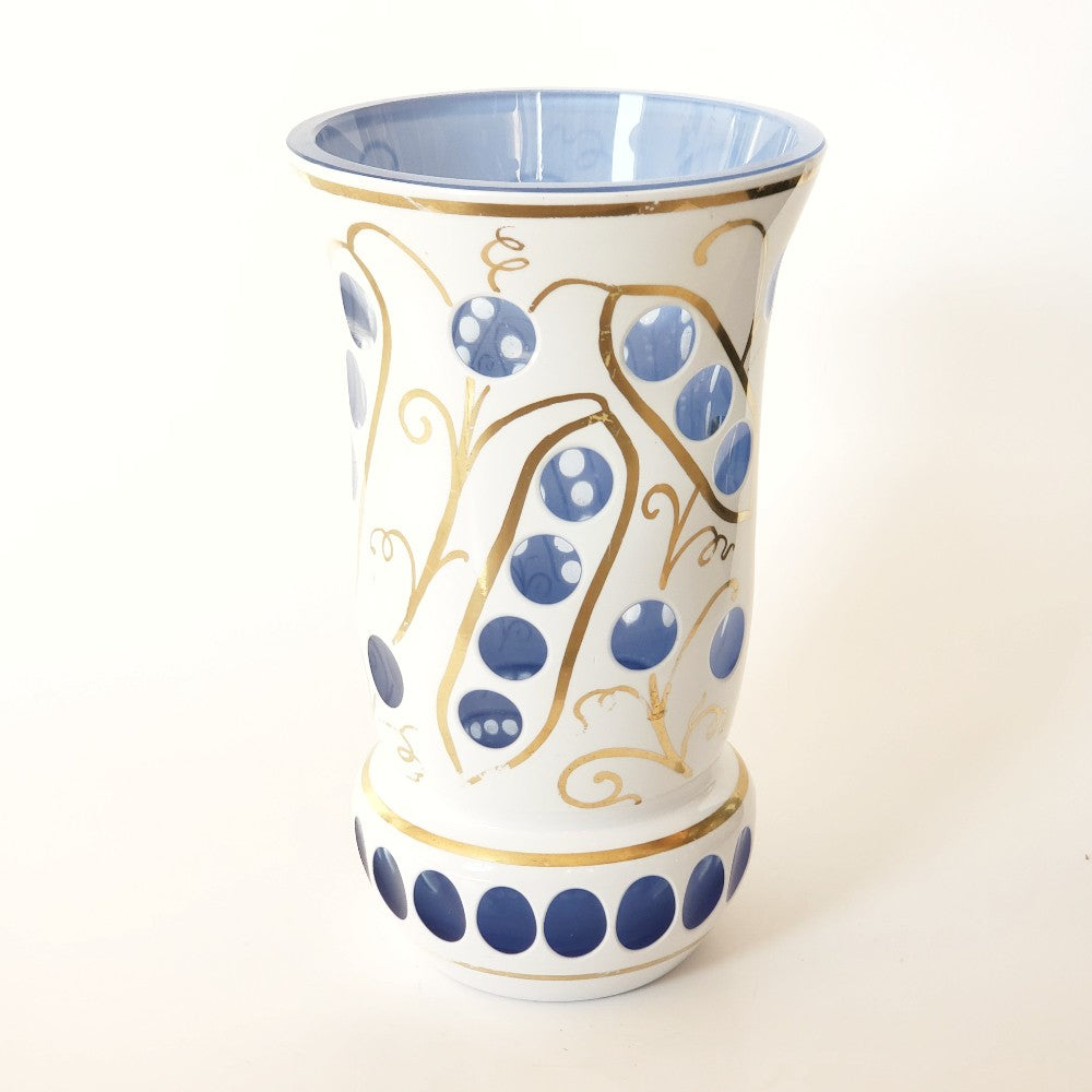Borske Sklo cased white on blue glass vase|13694
