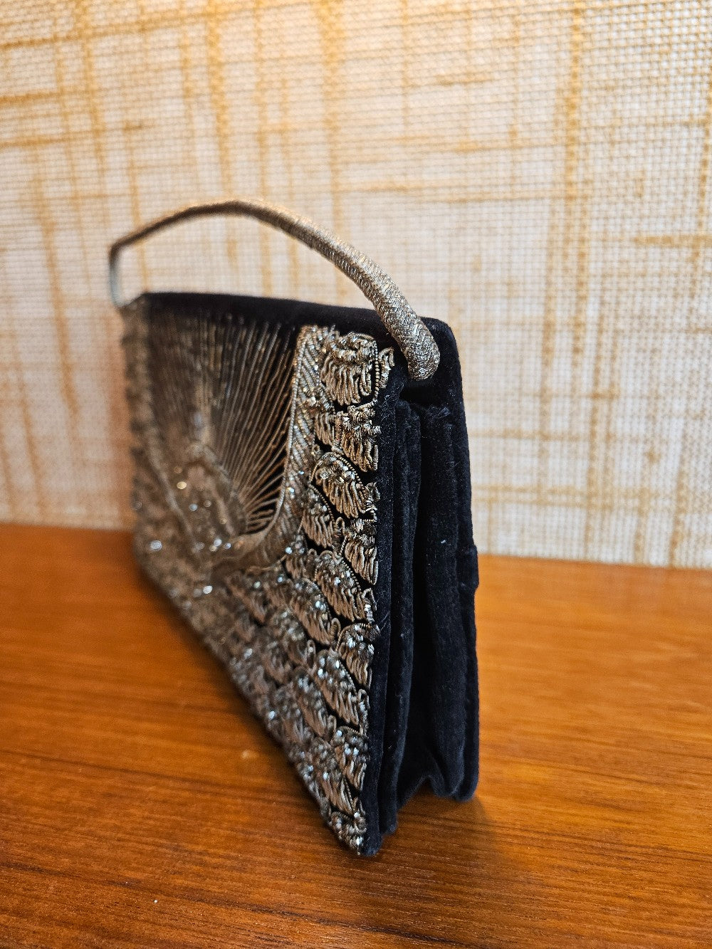 Vintage 1950s Zari Embroidery Handmade Velvet Evening Ba|12761