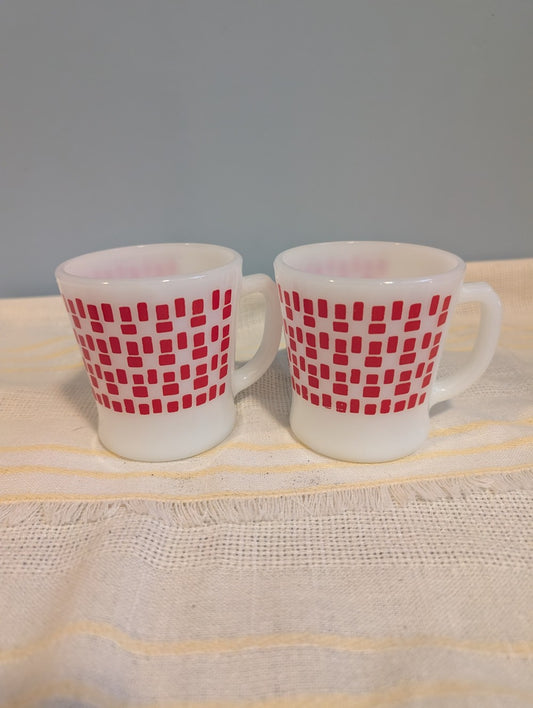 Pair of Rare Vintage 'Red Blots' Fire King Mug, Anchor Hocking, 1960s, Mid Century Mug, Oven Proof, D Handle|9823