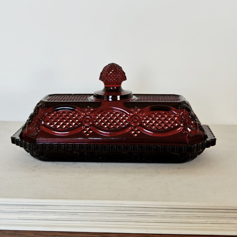 Avon Cape Code red glass butter dish|10955