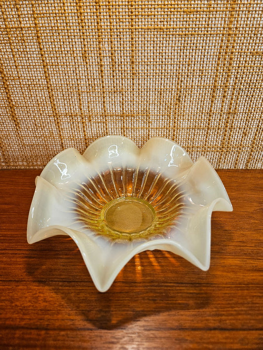 Vaseline/Uranium Glass Ruffled Plate|12636