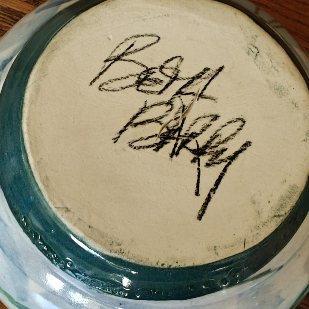 Art pottery lidded box. Pink and blue abstract|10913