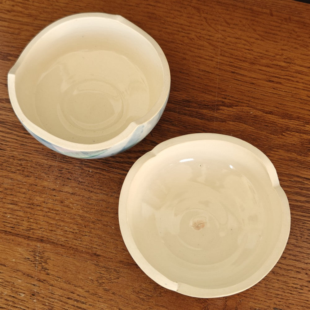 Art pottery lidded box. Pink and blue abstract|10911