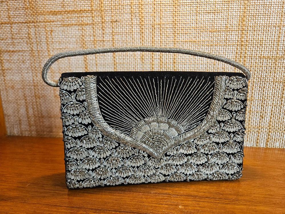 Vintage 1950s Zari Embroidery Handmade Velvet Evening Ba|12762